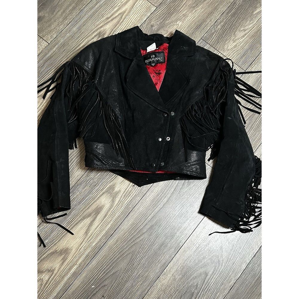 Vintage Bergmans Biker fringe black leather jacket Sz M‎ Zip Out Lining EUC